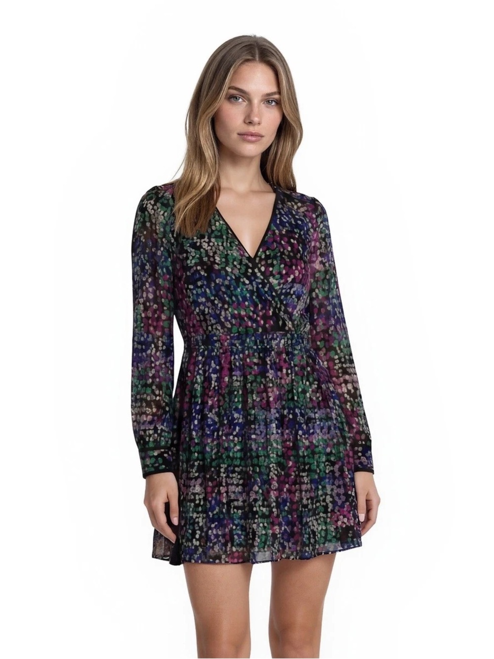kate spade Multicolor Dot Print Long Sleeve Metallic Mini Silk Dress size 6